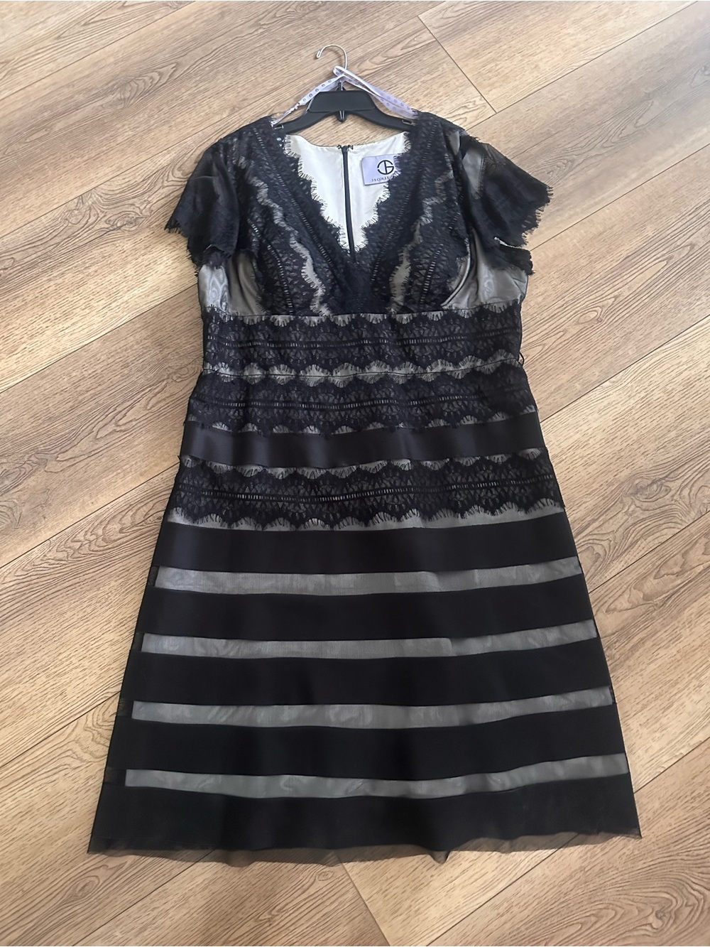 JS Collections Black & Gray Lace-Striped  Dress